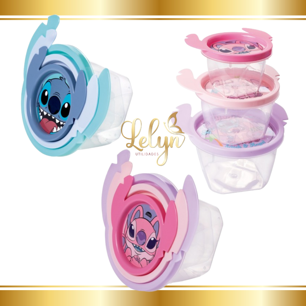 Kit 3 Potes Stitch e Angel Lúdico 3D Lanc...