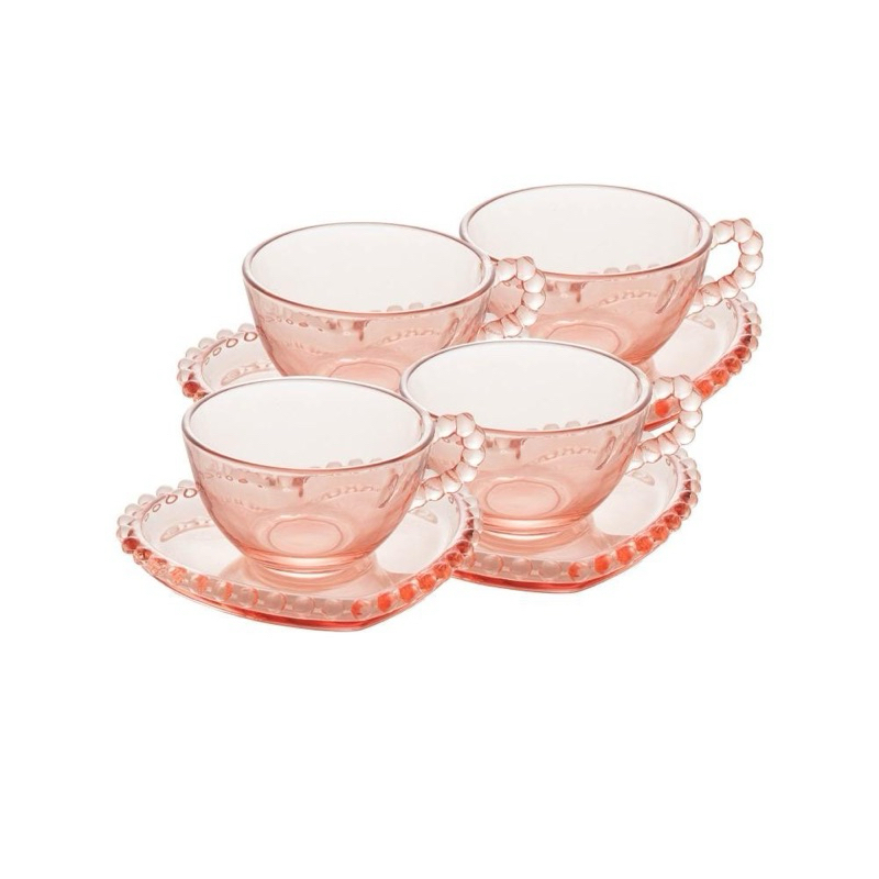 4 Xícaras para Chá Pearl de Cristal Rosa ...