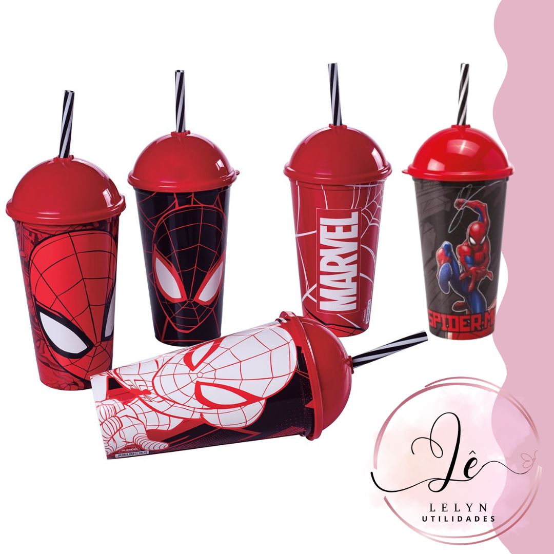 Kit 10 Copos com canudo Homem Aranha 500m...