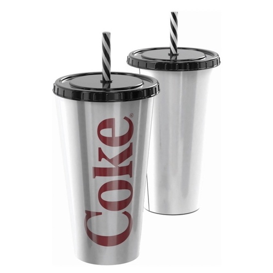 Copo com Canudo Coca Cola Prata 700 ml - ...