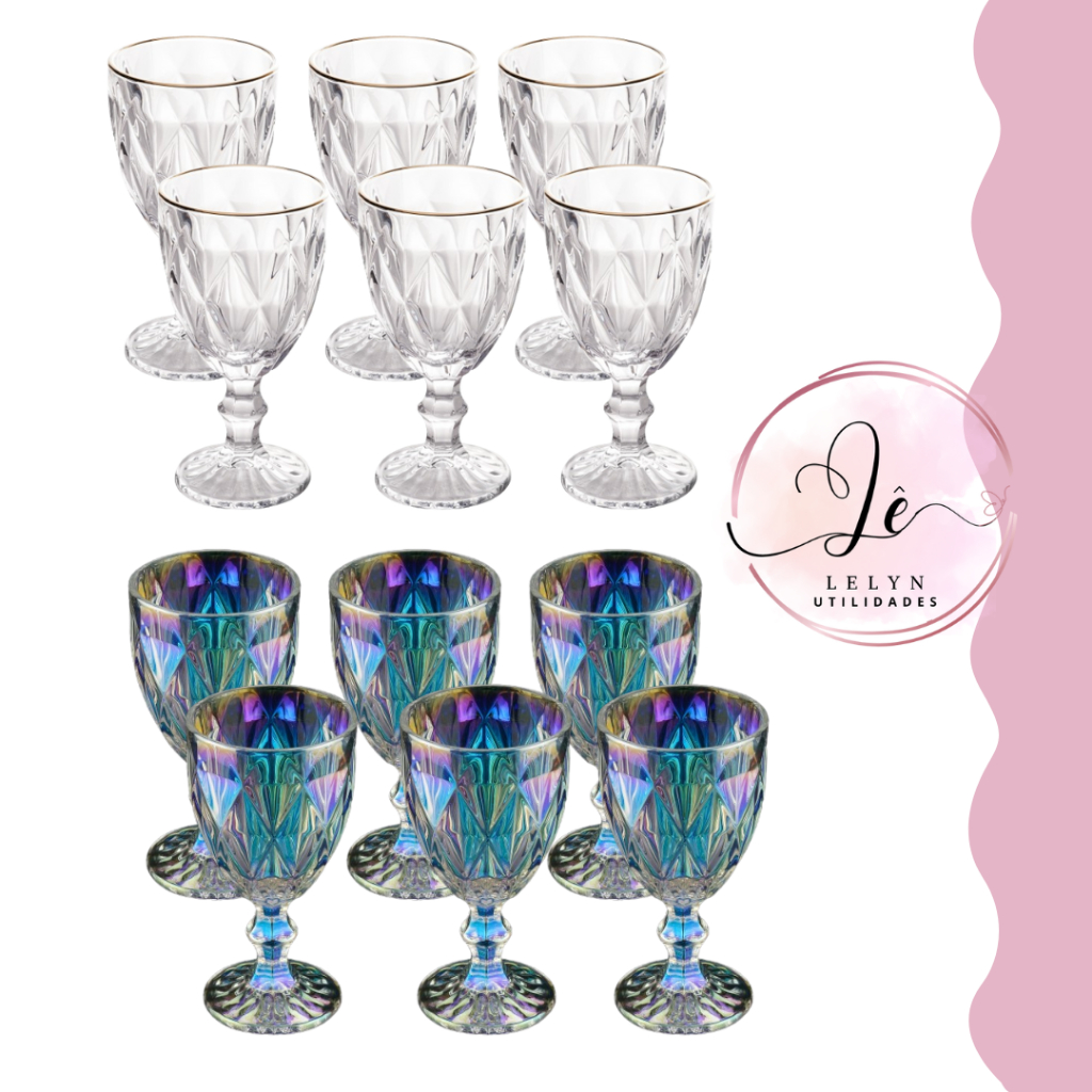 Conjunto 6 Taças de Água de Vidro Diamond...
