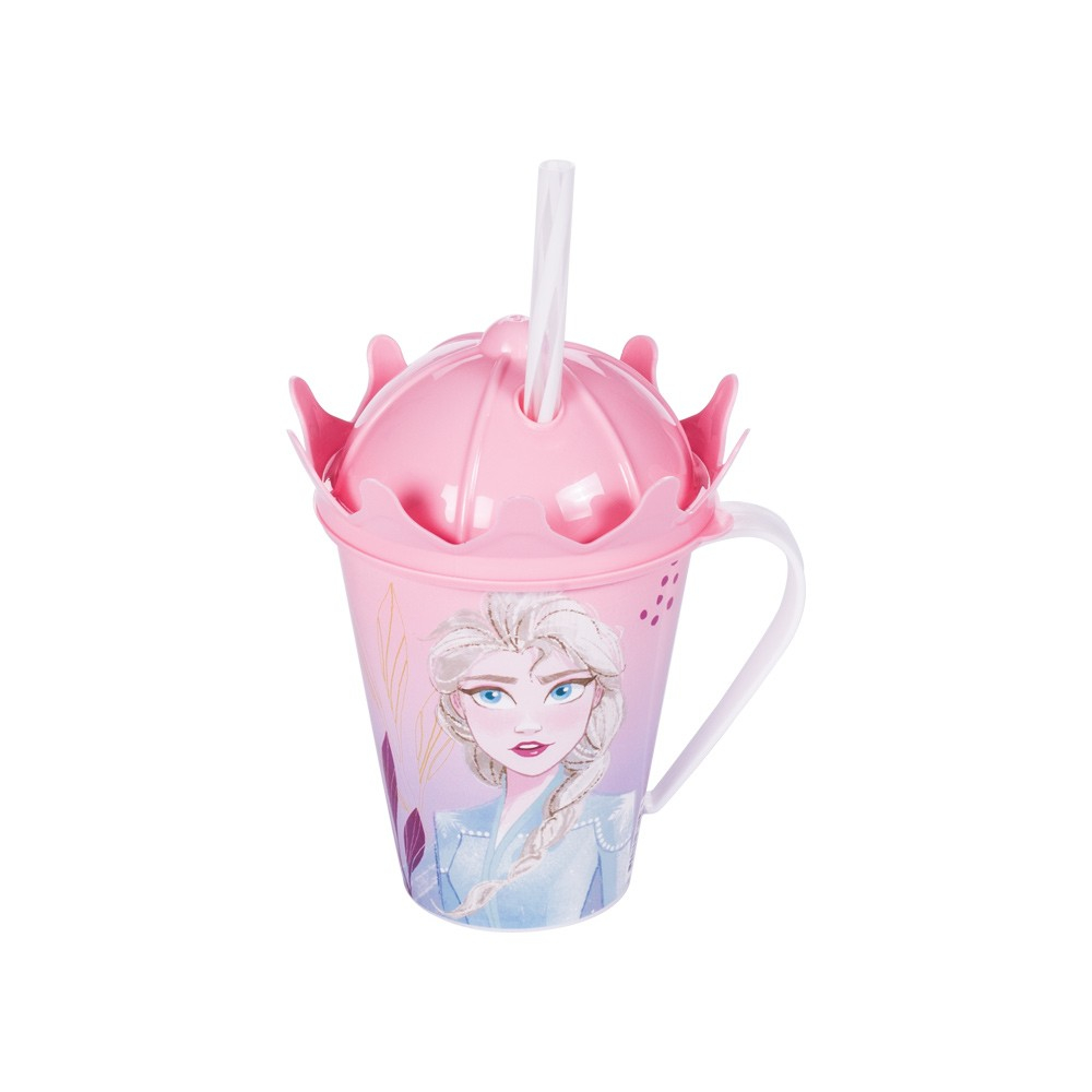 Caneca com Tampa Coroa e Canudo Frozen e ...