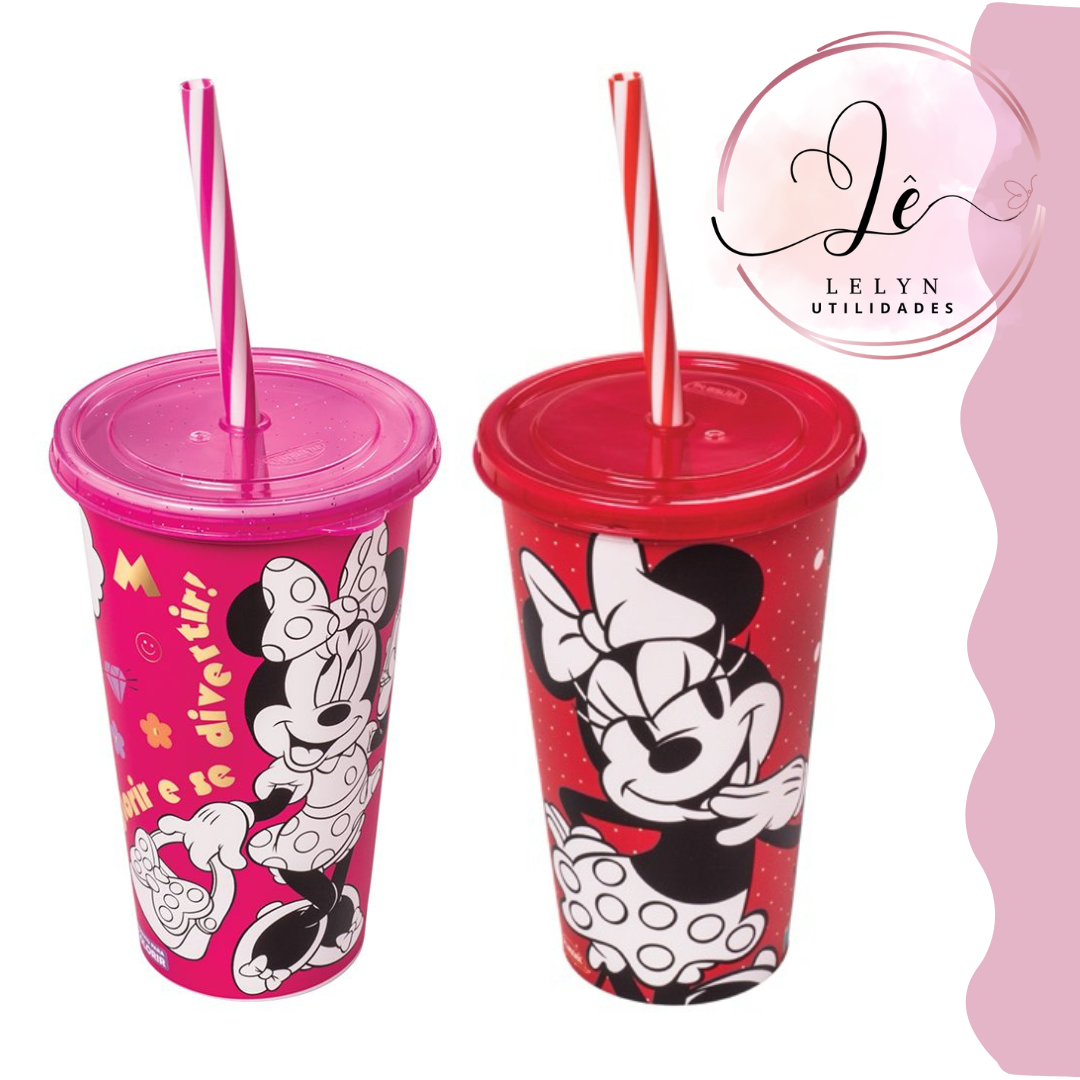Copo com Canudo Minnie Vermelha e Minnie ...