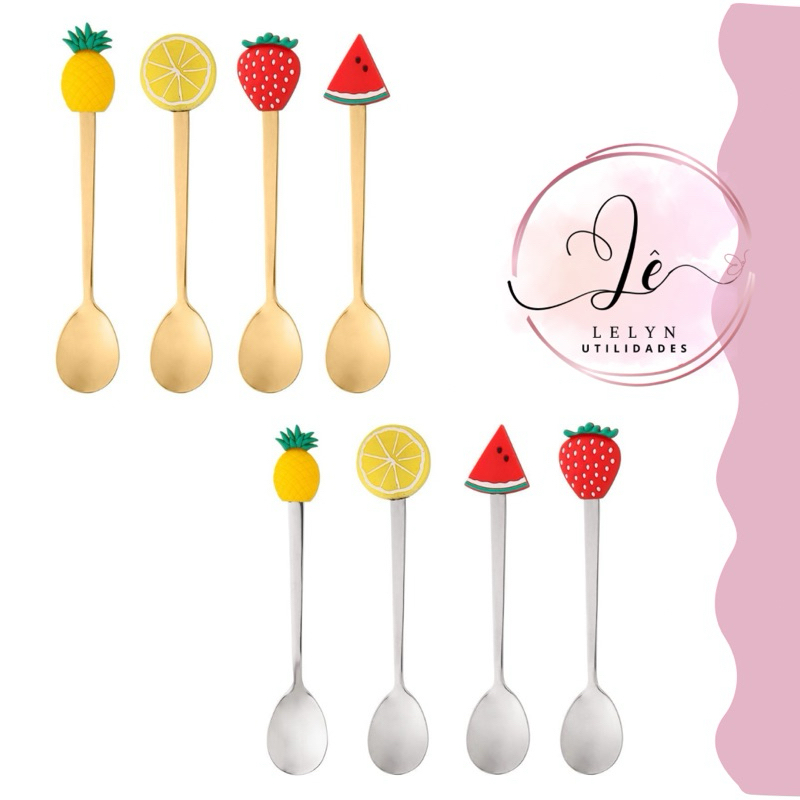 4 Colheres de Frutas Chá de Aço Inox