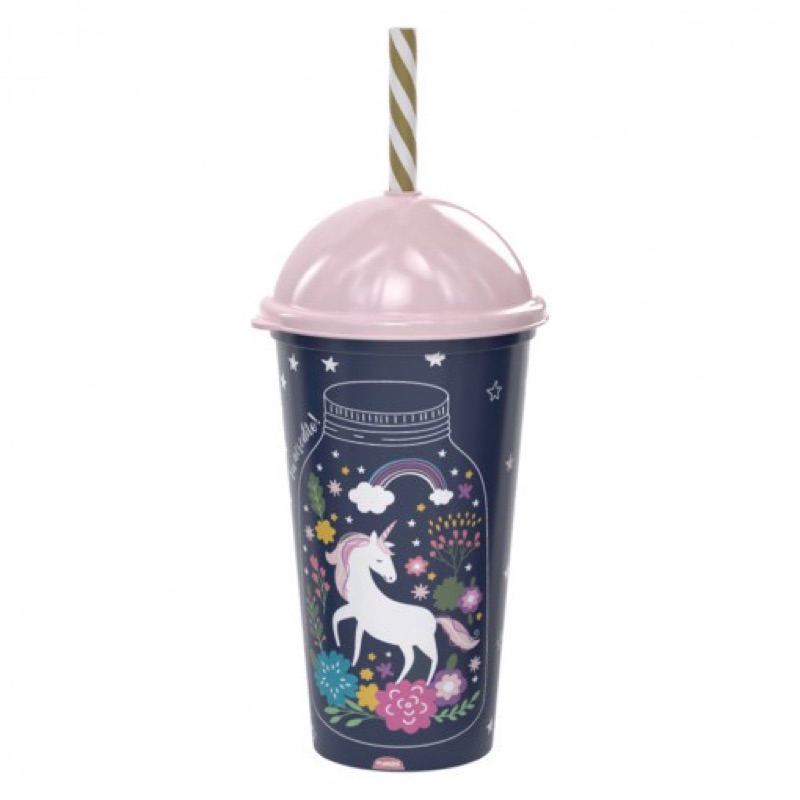 Kit 10 Copos com canudo Unicórnio 500ml