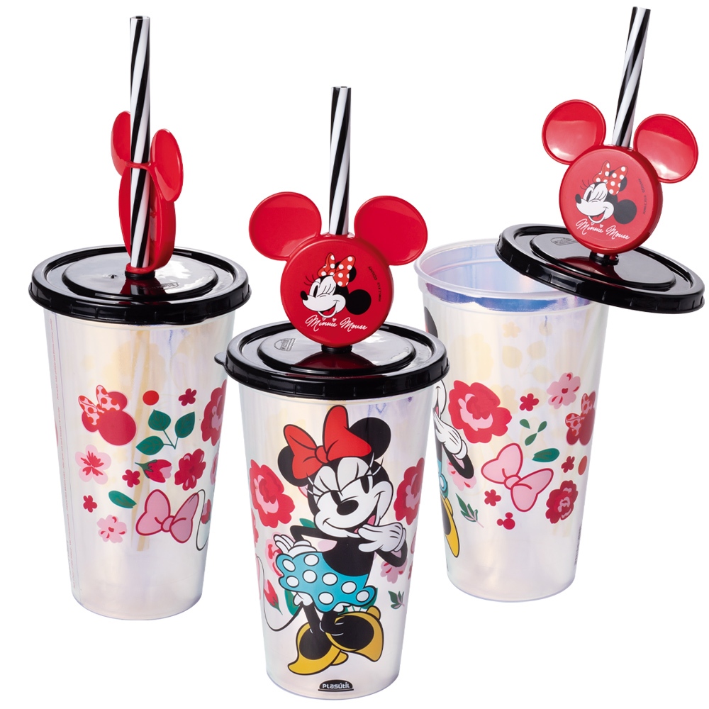 Copo Minnie com canudo Furta-cor Com Pin ...