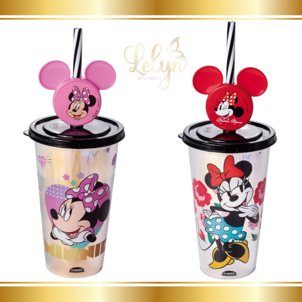 Copo Minnie com canudo Furta-cor Com Pin ...