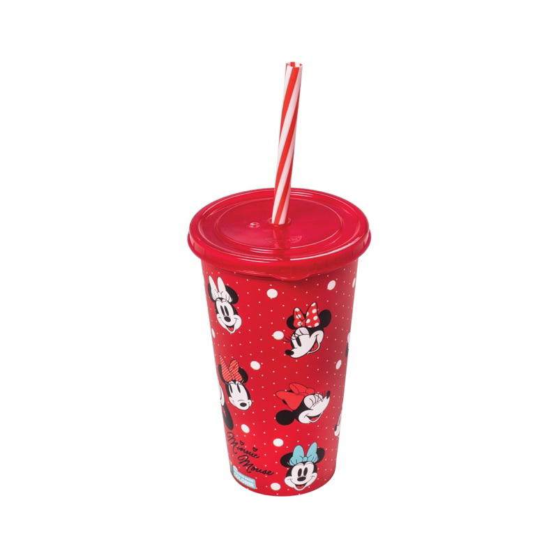 Kit 10 Copo com canudo Minnie vermelha 500ml