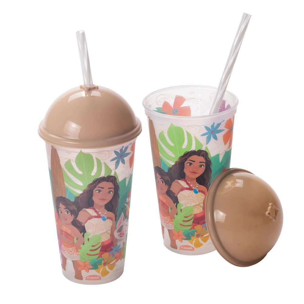Kit 10 Copos com Canudo Moana 500ml