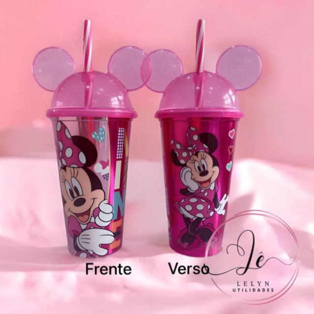 Kit 10 Copos com Canudo e orelha Minnie R...