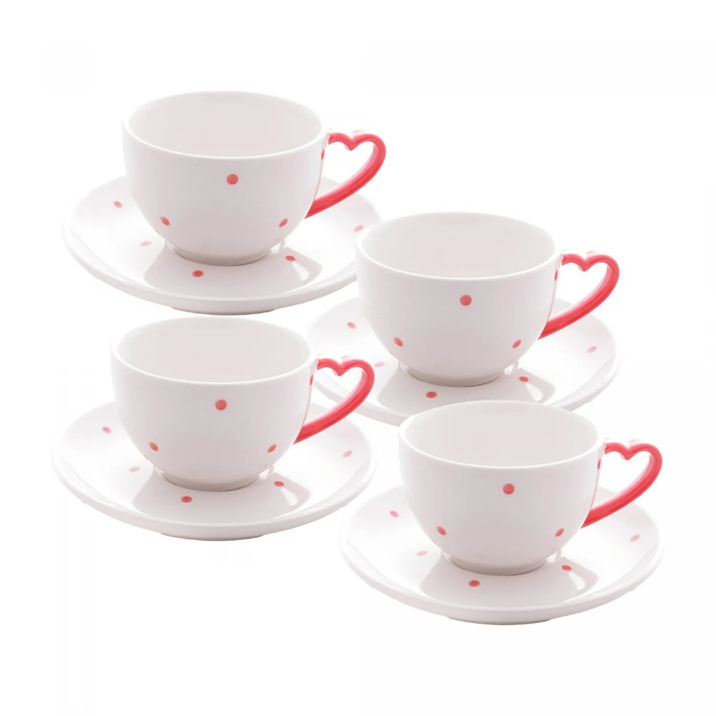 4 Xícaras de Chá de Porcelana com Pires P...