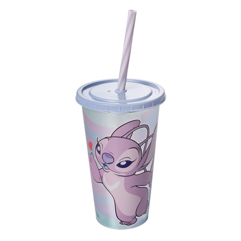Copo com canudo Stitch e Angel 500 ml