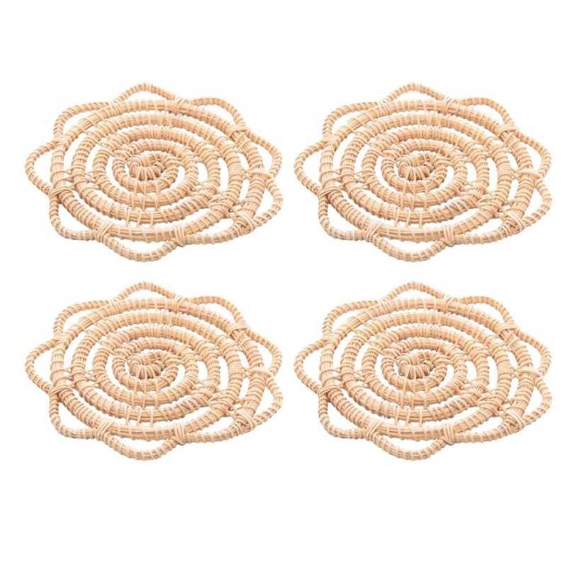 4 Porta Copos Palm de Fibra Natural Flor ...