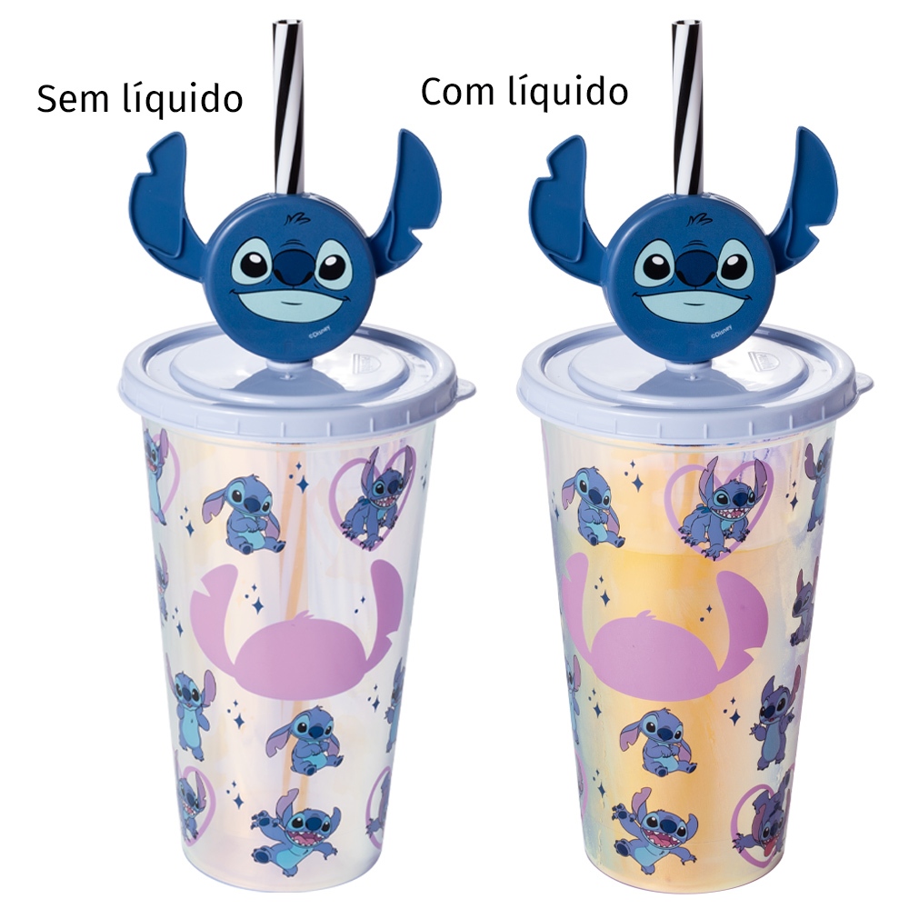 Copo Stitch com canudo Furta-cor Com Pin ...