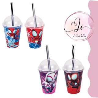 Kit 10 Copos com Canudo Homem Aranha Spid...