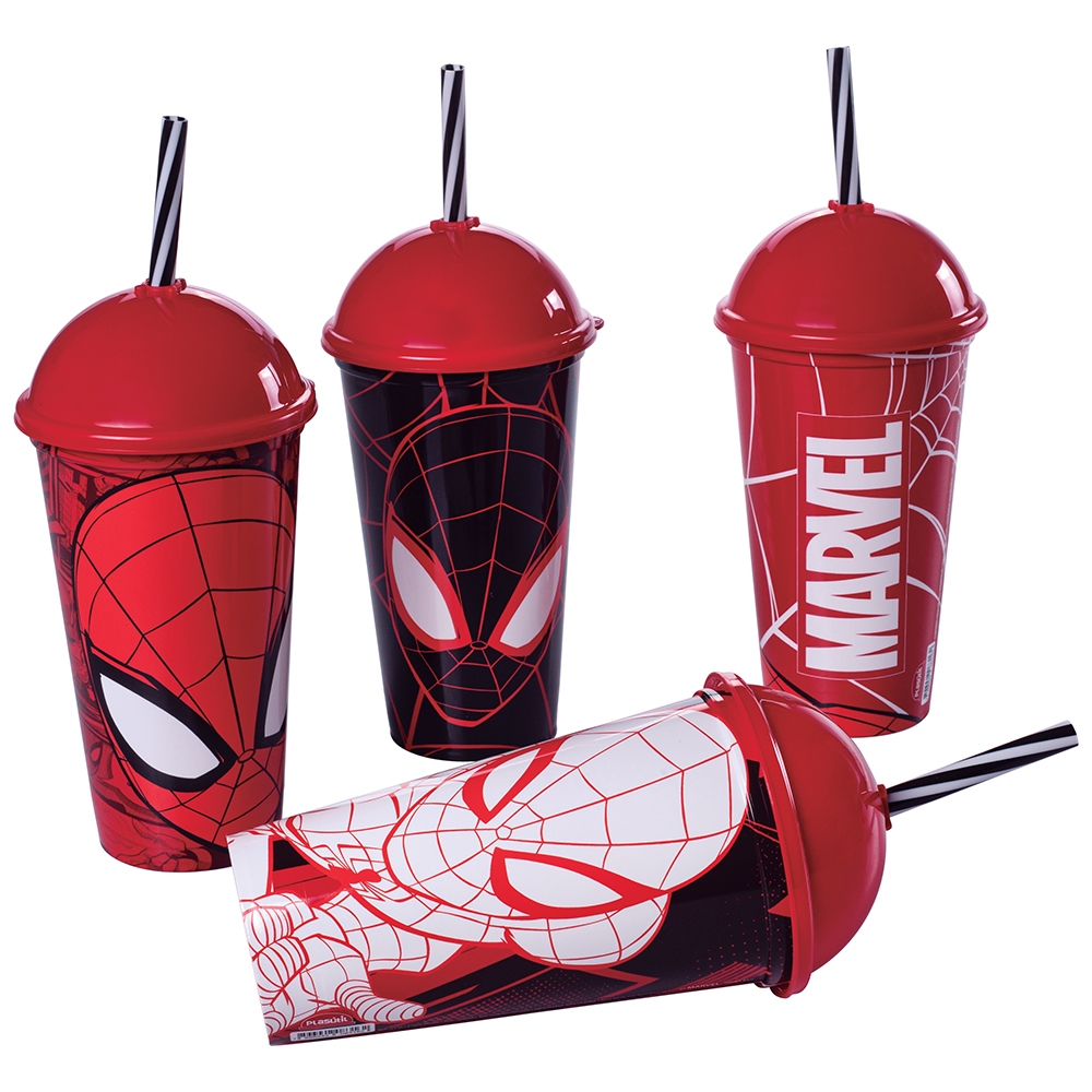 Copo Com Canudo Homem Aranha 500ml Plasutil