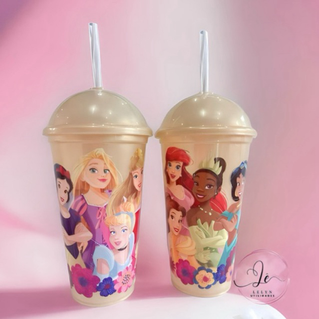 Copo Com Canudo Princesas 500ml - Plasutil