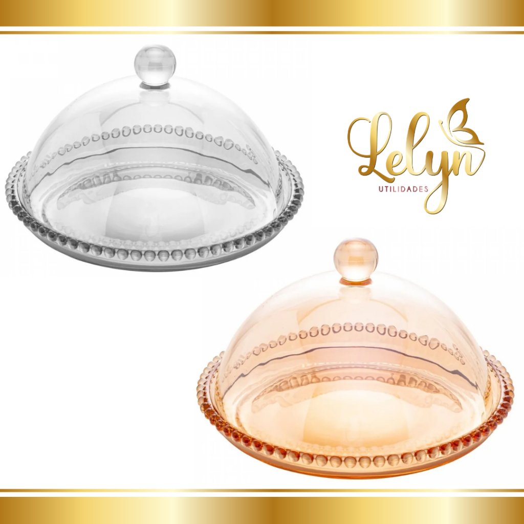 Queijeira de Cristal Pearl Ambar Metaliza...