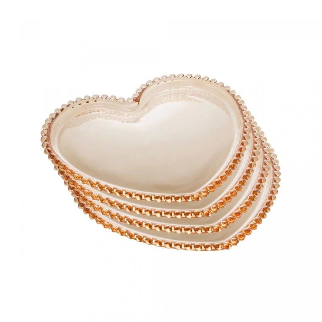 Conjunto 4 Pratos de Cristal Coração Pear...